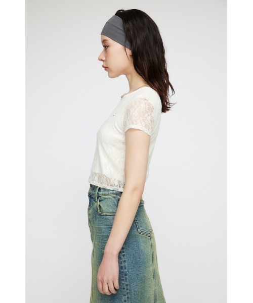 ラグアジェム　レーストップス　FLOR LACE TOS ホワイト LAGUA GEM（ラグアジェム）の「FLOR LACE トップス（Tシャツ