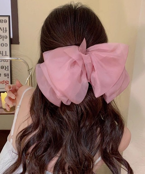 SHEPP（シープ）の「ビッグシフォンリボンヘアクリップ（バレッタ/ヘアクリップ・レディース・グレー/ブラック/アイボリー/ホワイト/ピンク・FREE）」の5枚目の写真