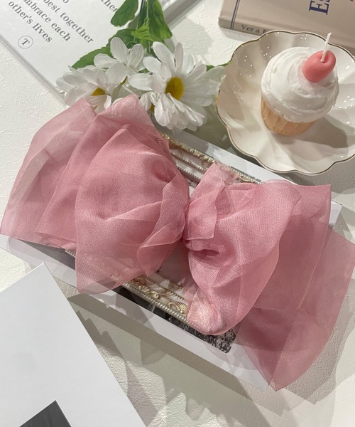 SHEPP（シープ）の「ビッグシフォンリボンヘアクリップ（バレッタ/ヘアクリップ・レディース・グレー/ブラック/アイボリー/ホワイト/ピンク・FREE）」の9枚目の写真