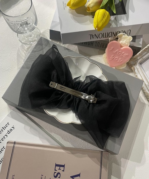 SHEPP（シープ）の「ビッグシフォンリボンヘアクリップ（バレッタ/ヘアクリップ・レディース・グレー/ブラック/アイボリー/ホワイト/ピンク・FREE）」の13枚目の写真