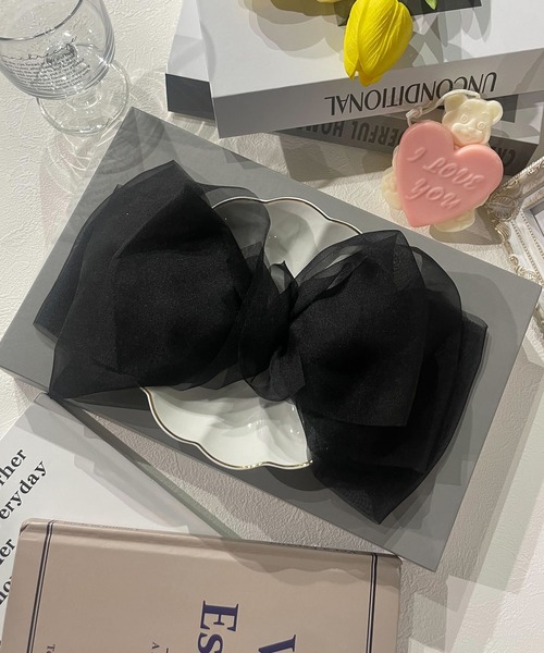 SHEPP（シープ）の「ビッグシフォンリボンヘアクリップ（バレッタ/ヘアクリップ・レディース・グレー/ブラック/アイボリー/ホワイト/ピンク・FREE）」の12枚目の写真