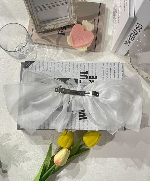 SHEPP（シープ）の「ビッグシフォンリボンヘアクリップ（バレッタ/ヘアクリップ・レディース・グレー/ブラック/アイボリー/ホワイト/ピンク・FREE）」の22枚目の写真