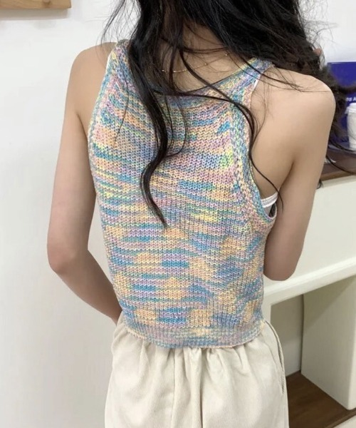 ammy.(エイミードット)の「【 ammy. / エイミードット 】 ミックスニット クロップド アメスリ タンクトップ / キャミソール(タンクトップ・レディース・ホワイト系/マルチ/グリーン系/ピンク系/ピンク系1・FREE)」の6枚目の写真