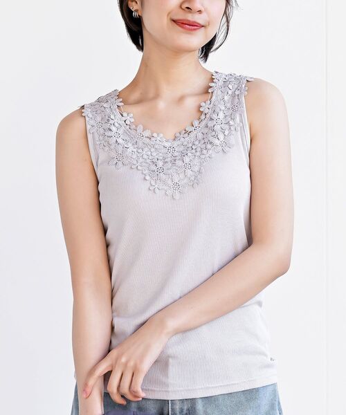 rps（アールピーエス）の「フラワーモチーフレースタンクトップ（タンクトップ・レディース・ブラック/グレイッシュベージュ/オフホワイト・M/L）」の19枚目の写真