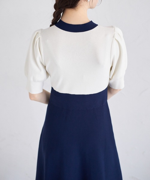 tocco closet(トッコ クローゼット)の「サイドボウタイリボン配色ニットワンピース(ワンピース・レディース・ラベンダー/ネイビー・M)」の11枚目の写真
