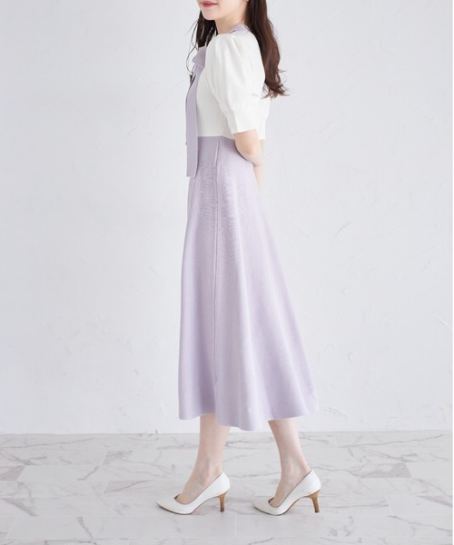 tocco closet(トッコ クローゼット)の「サイドボウタイリボン配色ニットワンピース(ワンピース・レディース・ラベンダー/ネイビー・M)」の3枚目の写真