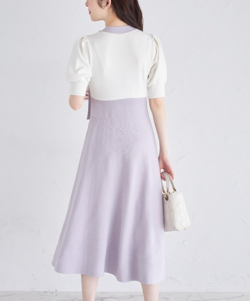 tocco 新品　サイドボウタイリボン配色ニットワンピース サイドボウタイリボン配色ニットワンピース（ワンピース