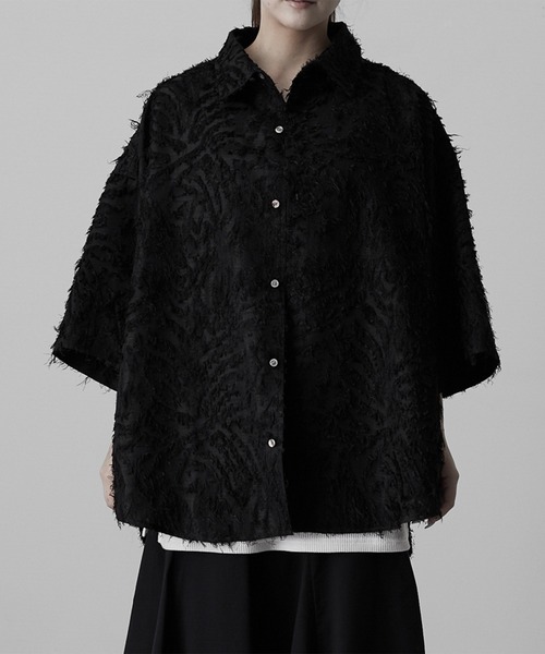 セール】【RUUBON】fringe jacquard half sleeve shirt