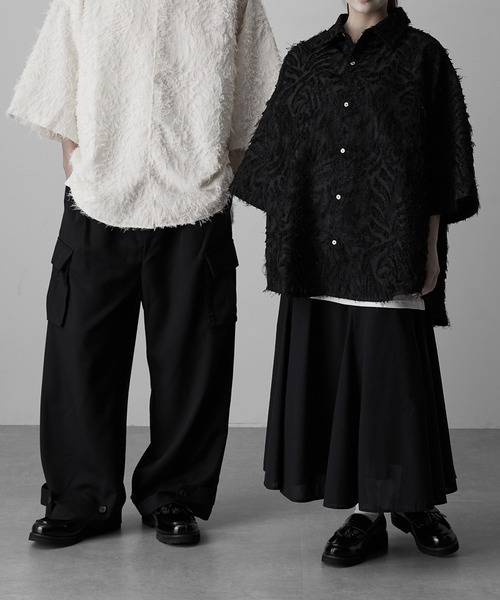 RUUBON（ルーボン）の「【RUUBON】fringe jacquard half sleeve shirt / フリンジジャガードハーフスリーブシャツ（シャツ/ブラウス・メンズ・ホワイト/ブラック・L/M/S）」の12枚目の写真