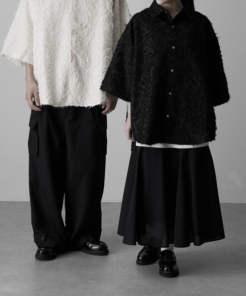 RUUBON（ルーボン）の「【RUUBON】fringe jacquard half sleeve shirt / フリンジジャガードハーフスリーブシャツ（シャツ/ブラウス・メンズ・ホワイト/ブラック・L/M/S）」の13枚目の写真