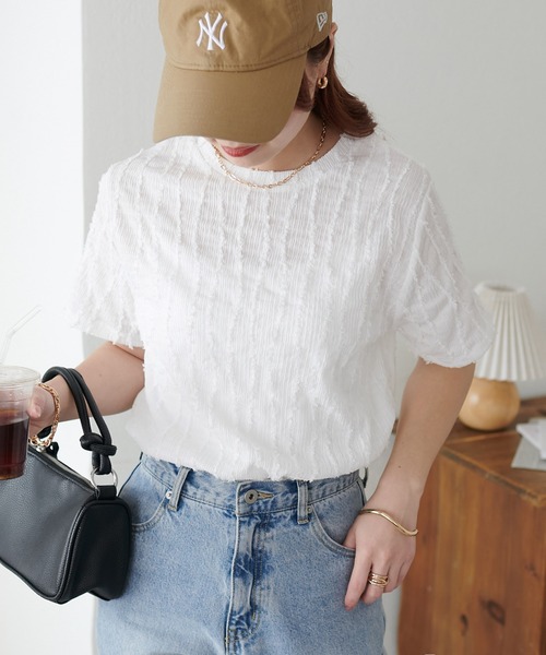 DISCOAT(ディスコート)の「【WEB限定】ジャガード半袖T(Tシャツ/カットソー・レディース・アイボリー/ブラック/グリーン系その他2/ホワイト・MEDIUM)」の13枚目の写真