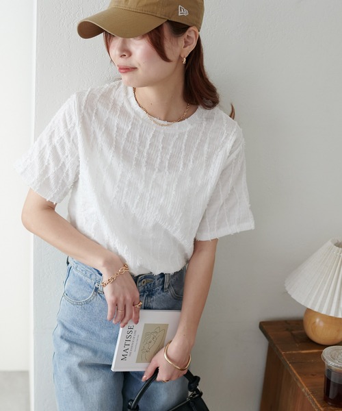 DISCOAT(ディスコート)の「【WEB限定】ジャガード半袖T(Tシャツ/カットソー・レディース・アイボリー/ブラック/グリーン系その他2/ホワイト・MEDIUM)」の12枚目の写真