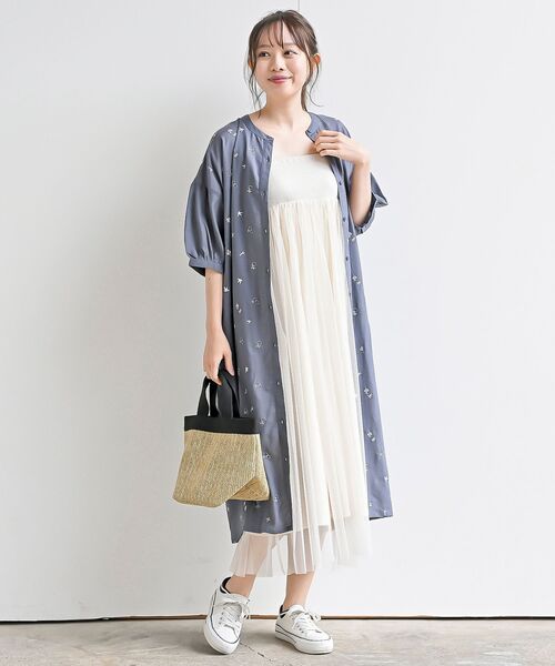 rps（アールピーエス）の「総刺繍５分袖シャツワンピース（シャツワンピース・レディース・チャコールグレー/ブルー/グレイッシュベージュ・フリー）」の21枚目の写真