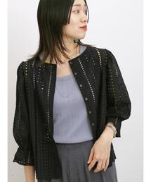 Samansa Mos2 blue | 前後2wayカットワークレースブラウス(シャツ/ブラウス)