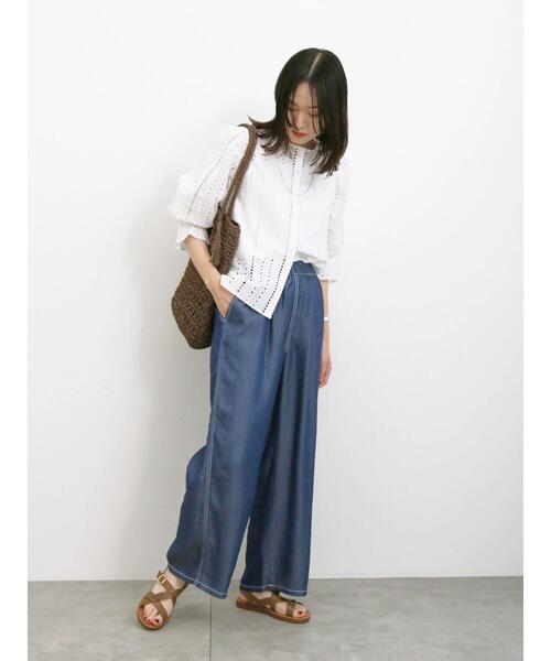 Samansa Mos2 blue（サマンサモスモスブルー）の「前後2wayカットワークレースブラウス（シャツ/ブラウス・レディース・グリーン/オフホワイト/ブラック・F）」の6枚目の写真