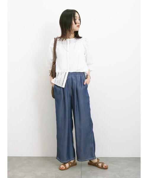 Samansa Mos2 blue（サマンサモスモスブルー）の「前後2wayカットワークレースブラウス（シャツ/ブラウス・レディース・グリーン/オフホワイト/ブラック・F）」の8枚目の写真