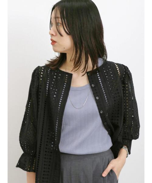 Samansa Mos2 blue（サマンサモスモスブルー）の「前後2wayカットワークレースブラウス（シャツ/ブラウス・レディース・グリーン/オフホワイト/ブラック・F）」の12枚目の写真