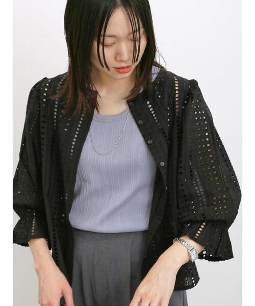 Samansa Mos2 blue（サマンサモスモスブルー）の「前後2wayカットワークレースブラウス（シャツ/ブラウス・レディース・グリーン/オフホワイト/ブラック・F）」の13枚目の写真