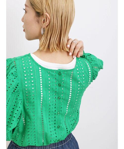 Samansa Mos2 blue（サマンサモスモスブルー）の「前後2wayカットワークレースブラウス（シャツ/ブラウス・レディース・グリーン/オフホワイト/ブラック・F）」の20枚目の写真