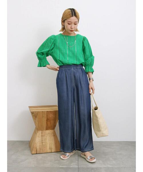 Samansa Mos2 blue（サマンサモスモスブルー）の「前後2wayカットワークレースブラウス（シャツ/ブラウス・レディース・グリーン/オフホワイト/ブラック・F）」の21枚目の写真