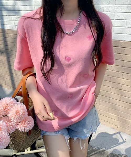 Mayree（メイリー）の「【Mayree】パステルカラー　ハートTシャツ（Tシャツ/カットソー・レディース・グリーン/ピンク/ブルー・MEDIUM/LARGE/X-LARGE/SMALL）」の3枚目の写真