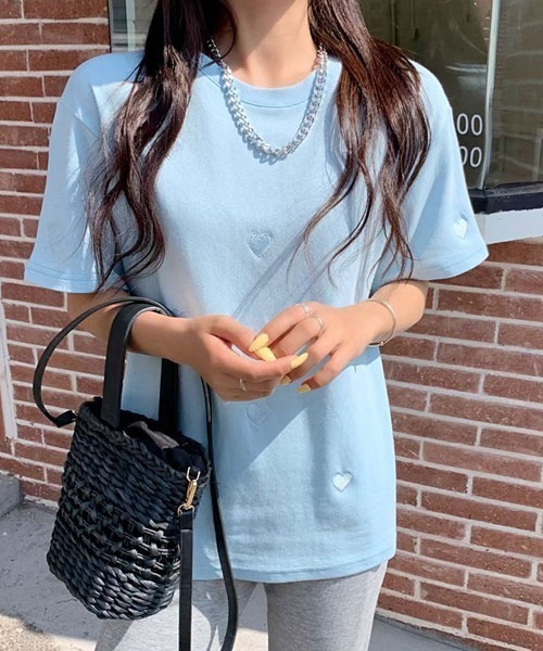 Mayree（メイリー）の「【Mayree】パステルカラー　ハートTシャツ（Tシャツ/カットソー・レディース・グリーン/ピンク/ブルー・MEDIUM/LARGE/X-LARGE/SMALL）」の9枚目の写真