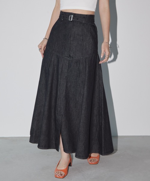 Aunt Marie's（アントマリーズ）の「ベルト付きヨークフレアデニムスカート（デニムスカート・レディース・インディゴブルー/キナリ/ブラック・マルチサイズ）」の12枚目の写真