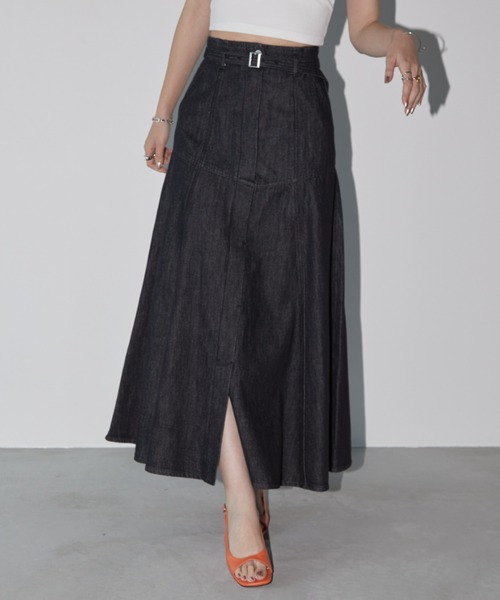 Aunt Marie's（アントマリーズ）の「ベルト付きヨークフレアデニムスカート（デニムスカート・レディース・インディゴブルー/キナリ/ブラック・マルチサイズ）」の18枚目の写真