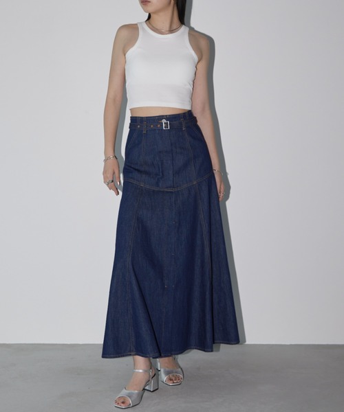 Aunt Marie's（アントマリーズ）の「ベルト付きヨークフレアデニムスカート（デニムスカート・レディース・インディゴブルー/キナリ/ブラック・マルチサイズ）」の19枚目の写真