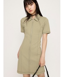 FRONT ZIP BACK OPEN S/OP フロント ジップ バック オープン ワンピース