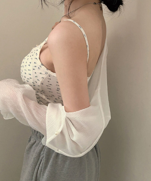 VIVID LADY(ビビッドレディー)の「花柄夏リブブラトップ キャミソール クロップド丈(キャミソール・レディース・ブルー/アイボリー/ブラック/ピンク/ホワイト・FREE)」の17枚目の写真