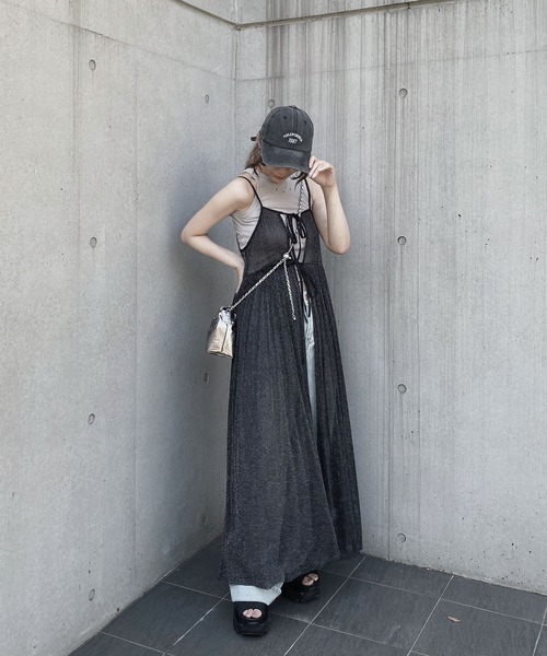 セール】ラメチュールキャミワンピース／lame tulle onepiece ビスチェ  