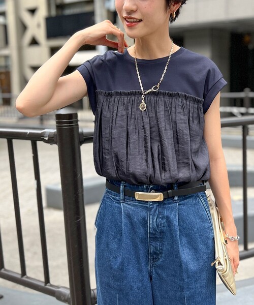 NOLLEY’S（ノーリーズ）の「割繊コンビプルオーバーカットソー（Tシャツ/カットソー・レディース・ベージュ/ベビーピンク/ネイビー/ホワイト・38）」の3枚目の写真