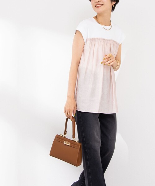 NOLLEY’S（ノーリーズ）の「割繊コンビプルオーバーカットソー（Tシャツ/カットソー・レディース・ベージュ/ベビーピンク/ネイビー/ホワイト・38）」の4枚目の写真