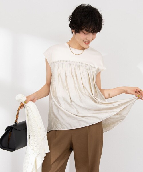 NOLLEY’S（ノーリーズ）の「割繊コンビプルオーバーカットソー（Tシャツ/カットソー・レディース・ベージュ/ベビーピンク/ネイビー/ホワイト・38）」の13枚目の写真