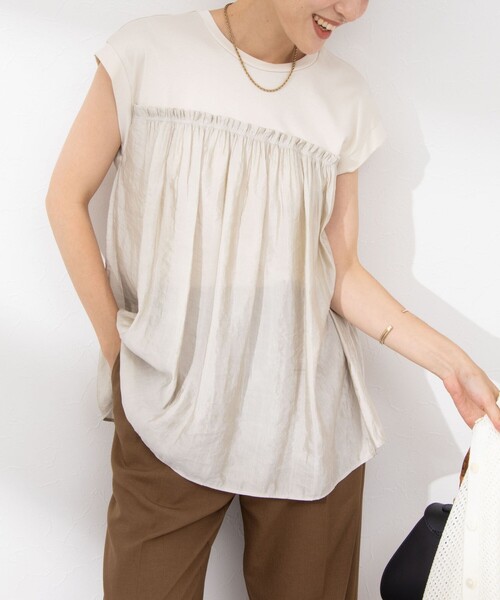 NOLLEY’S（ノーリーズ）の「割繊コンビプルオーバーカットソー（Tシャツ/カットソー・レディース・ベージュ/ベビーピンク/ネイビー/ホワイト・38）」の21枚目の写真