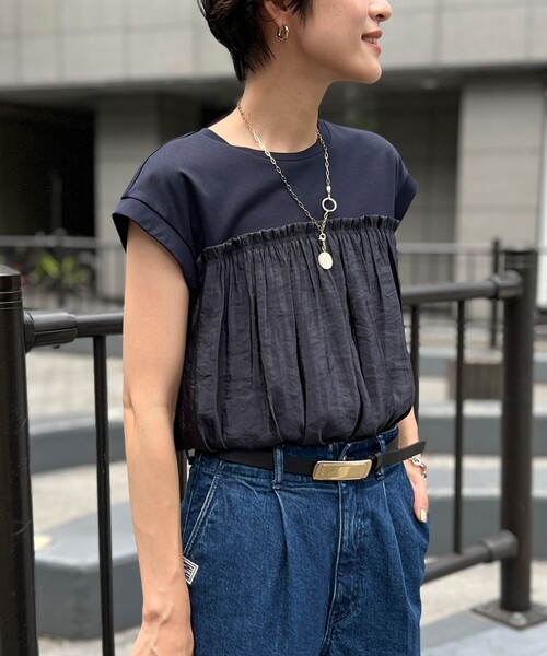 NOLLEY’S（ノーリーズ）の「割繊コンビプルオーバーカットソー（Tシャツ/カットソー・レディース・ベージュ/ベビーピンク/ネイビー/ホワイト・38）」の22枚目の写真