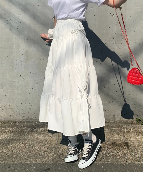 Teem Store(チームストア)の「サイドリボン ティアード ロングスカート(スカート・レディース・ブルー/ホワイト・F)」の17枚目の写真