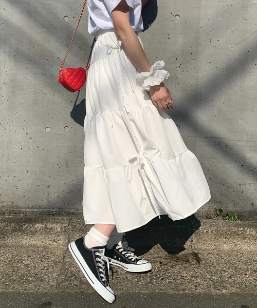 Teem Store(チームストア)の「サイドリボン ティアード ロングスカート(スカート・レディース・ブルー/ホワイト・F)」の16枚目の写真