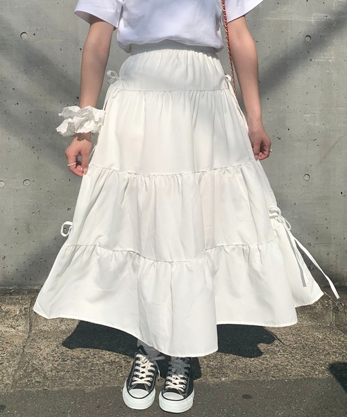 Teem Store(チームストア)の「サイドリボン ティアード ロングスカート(スカート・レディース・ブルー/ホワイト・F)」の18枚目の写真