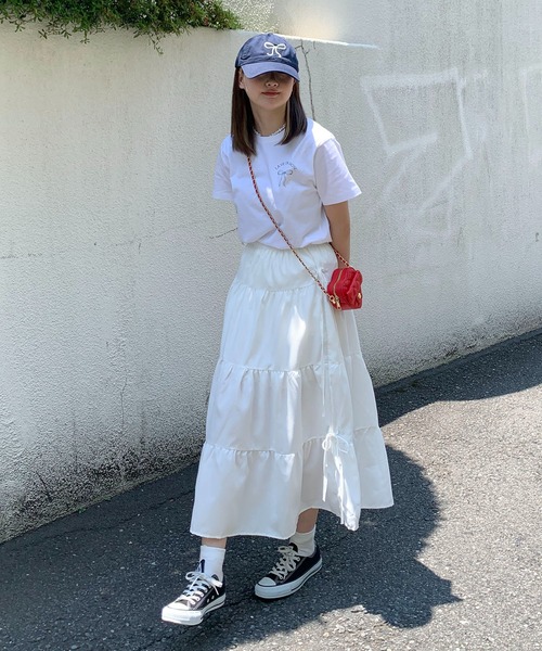 Teem Store(チームストア)の「サイドリボン ティアード ロングスカート(スカート・レディース・ブルー/ホワイト・F)」の20枚目の写真