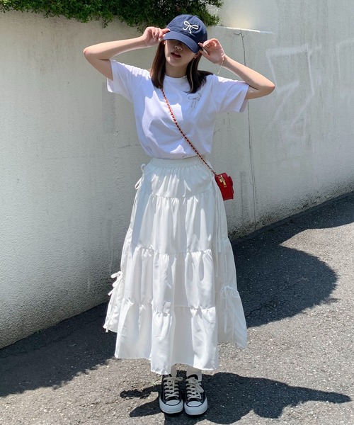 Teem Store(チームストア)の「サイドリボン ティアード ロングスカート(スカート・レディース・ブルー/ホワイト・F)」の21枚目の写真