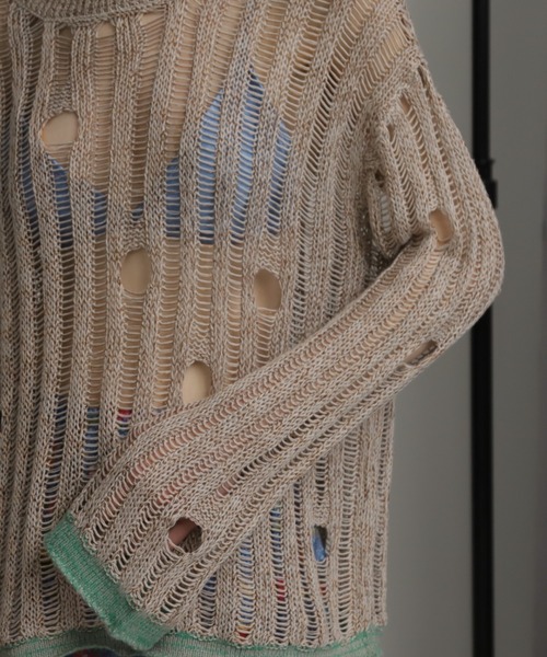 CREOLME(クレオルム)の「(CREOLME)ダメージシアーニット(ニット/セーター・レディース・ベージュ/ネイビー・FREE)」の10枚目の写真