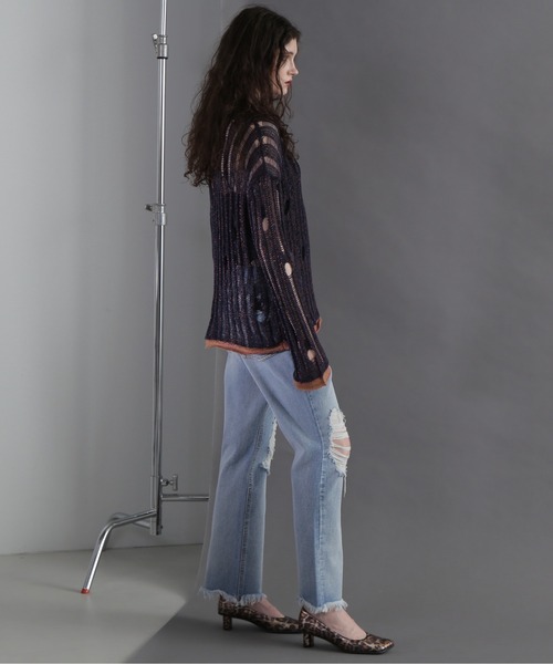 CREOLME(クレオルム)の「(CREOLME)ダメージシアーニット(ニット/セーター・レディース・ベージュ/ネイビー・FREE)」の16枚目の写真