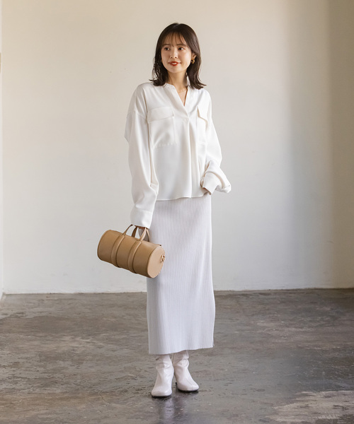 Noble（ノーブル）の「《追加》ワークディテールドレープシャツ 2（シャツ/ブラウス・レディース・ホワイト系その他/ベージュ/ネイビー・FREE）」の9枚目の写真