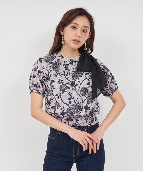 ROYAL PARTY（ロイヤルパーティー）の「オリジナル花柄パフスリーブブラウス（シャツ/ブラウス・レディース・ブラック/ベージュ・FREE）」の15枚目の写真