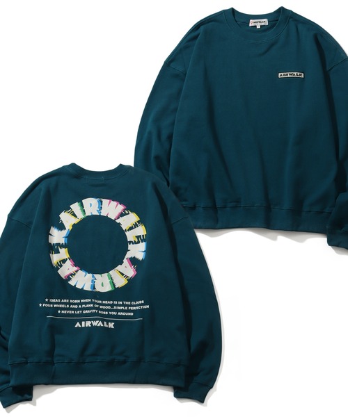 AIRWALK(エアウォーク)の「【AIRWALK/エアウォーク】裏毛 ワッペン刺繍 & バックプリント クルーネック スウェット(スウェット・メンズ・ブラック/ピンク系その他/ブルーグリーン/オートミール・M/LL/L)」の3枚目の写真