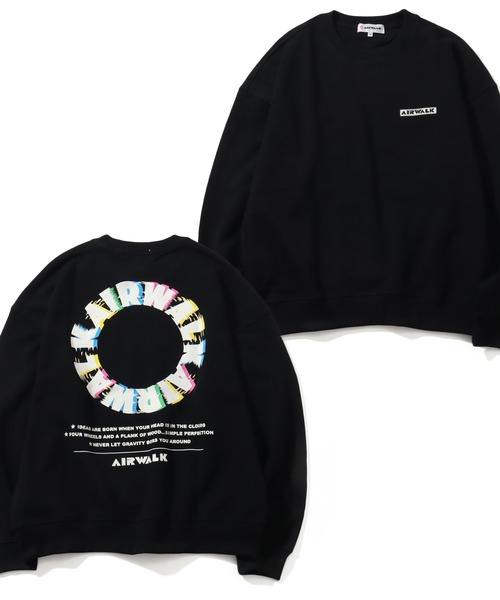 AIRWALK(エアウォーク)の「【AIRWALK/エアウォーク】裏毛 ワッペン刺繍 & バックプリント クルーネック スウェット(スウェット・メンズ・ブラック/ピンク系その他/ブルーグリーン/オートミール・M/LL/L)」の1枚目の写真