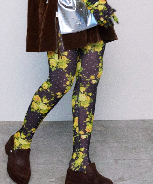 MAISON SPECIAL（メゾンスペシャル）の「Flower Dot Print Tights/フラワードットプリントタイツ【MAISON SPECIAL/メゾンスペシャル】（タイツ/ストッキング・レディース・ブルー/イエロー・FREE）」の2枚目の写真