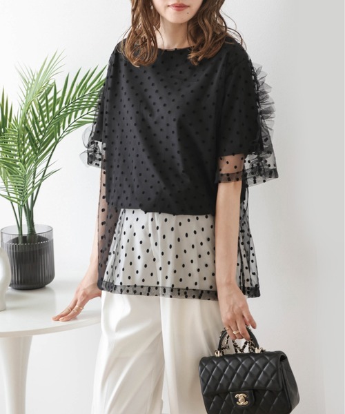 1219 美品 コムデギャルソン Tシャツ レース チュール レイヤード 白 M 1219 美品 コムデギャルソン Tシャツ レース チュール